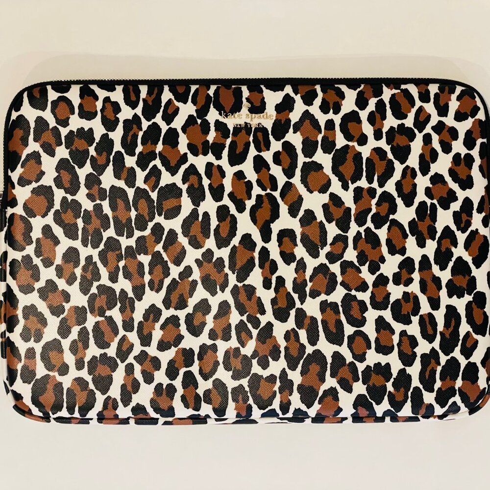 Kate Spade Madison Spotted Leopard Universal Size Laptop Sleeve, brown, cream